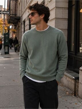 14th & Union Men’s Sage Green Cotton Cashmere Crewneck Sweater Large